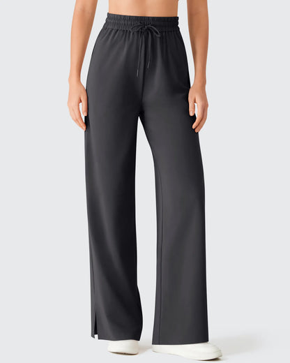 Pantalones Anchos Chillwhisp Palazzo Fluidos con Abertura Lateral y Cordón Ajustable