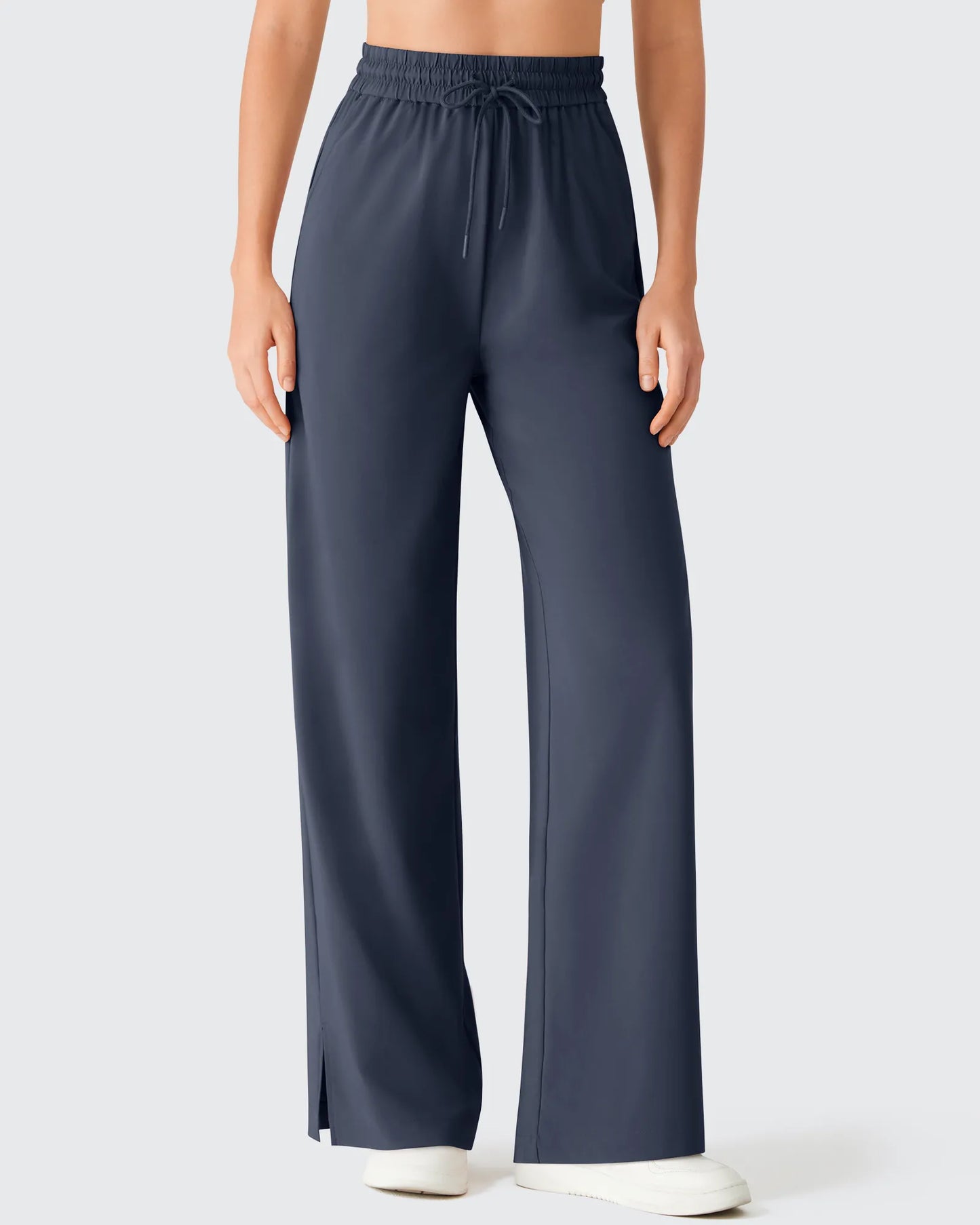 Pantalones Anchos Chillwhisp Palazzo Fluidos con Abertura Lateral y Cordón Ajustable