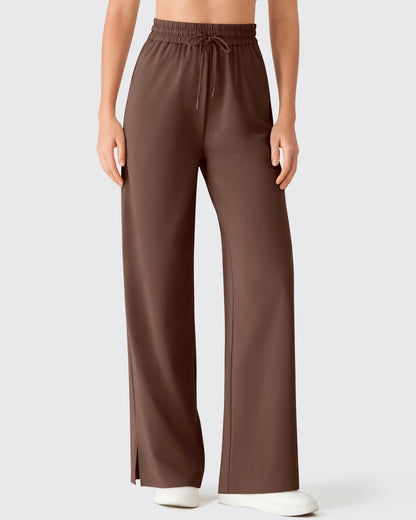 Pantalones Anchos Chillwhisp Palazzo Fluidos con Abertura Lateral y Cordón Ajustable