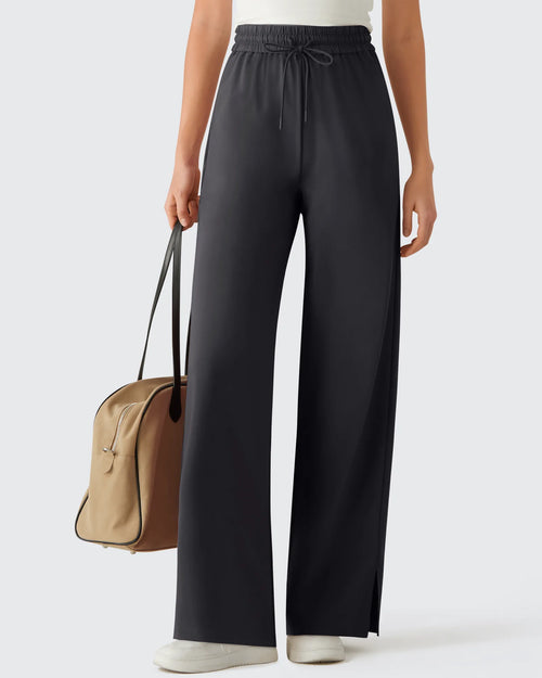 Pantalones Anchos Chillwhisp Palazzo Fluidos con Abertura Lateral y Cordón Ajustable