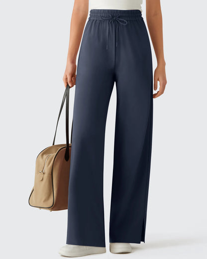 Pantalones Anchos Chillwhisp Palazzo Fluidos con Abertura Lateral y Cordón Ajustable