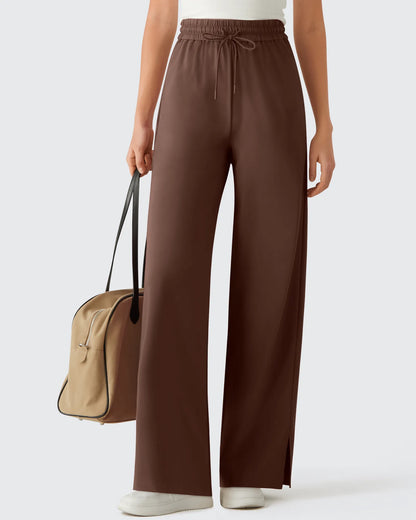 Pantalones Anchos Chillwhisp Palazzo Fluidos con Abertura Lateral y Cordón Ajustable