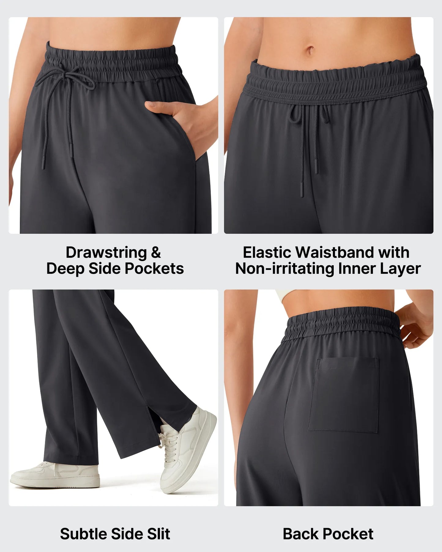 Pantalones Anchos Chillwhisp Palazzo Fluidos con Abertura Lateral y Cordón Ajustable