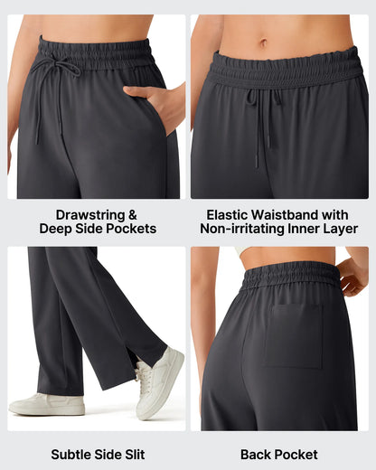 Pantalones Anchos Chillwhisp Palazzo Fluidos con Abertura Lateral y Cordón Ajustable