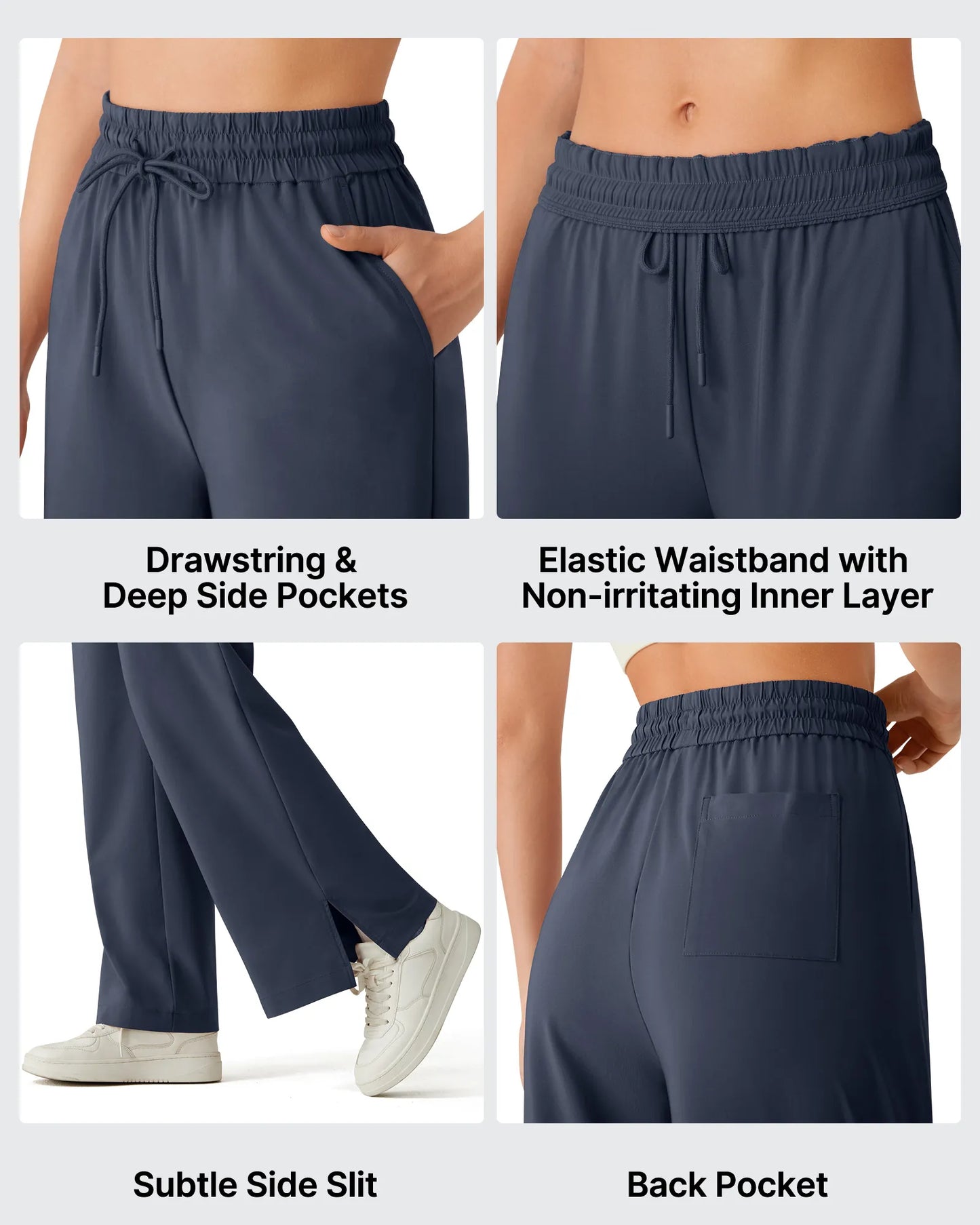 Pantalones Anchos Chillwhisp Palazzo Fluidos con Abertura Lateral y Cordón Ajustable