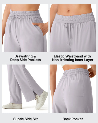 Pantalones Anchos Chillwhisp Palazzo Fluidos con Abertura Lateral y Cordón Ajustable