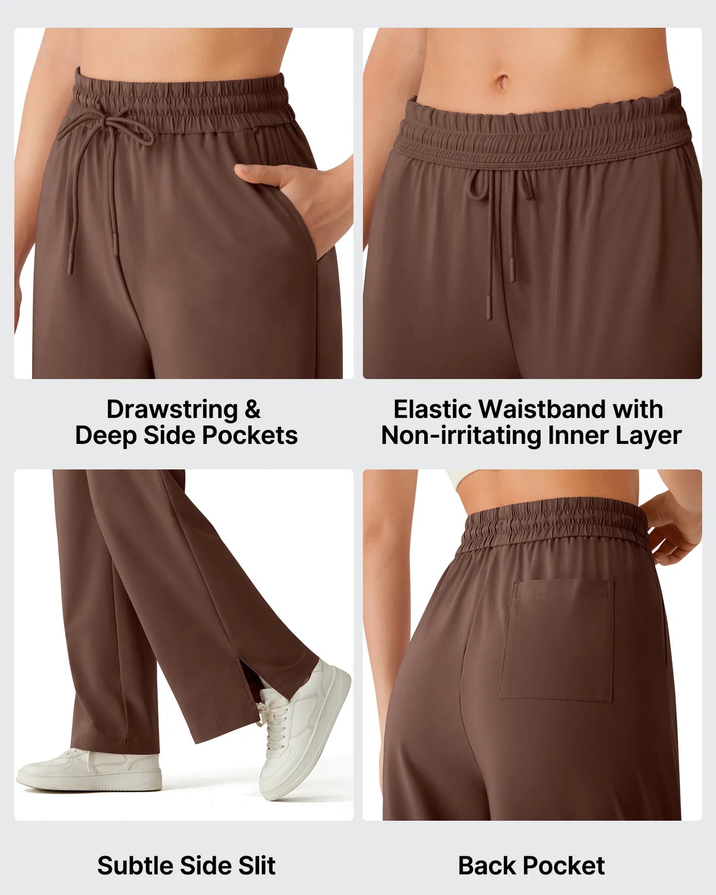 Pantalones Anchos Chillwhisp Palazzo Fluidos con Abertura Lateral y Cordón Ajustable
