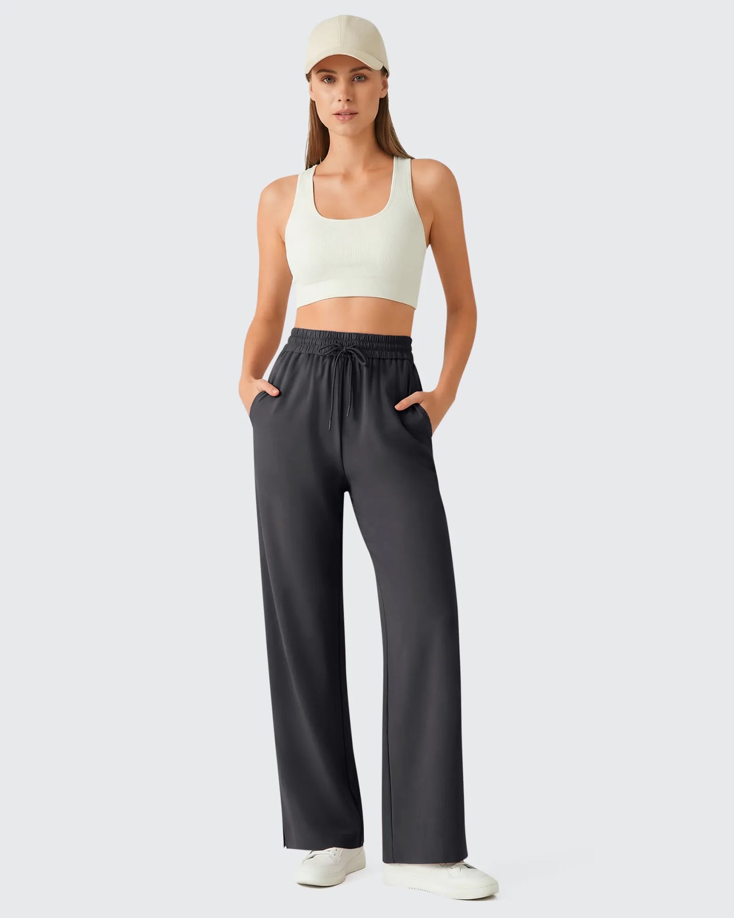 Pantalones Anchos Chillwhisp Palazzo Fluidos con Abertura Lateral y Cordón Ajustable