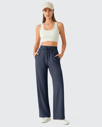 Pantalones Anchos Chillwhisp Palazzo Fluidos con Abertura Lateral y Cordón Ajustable