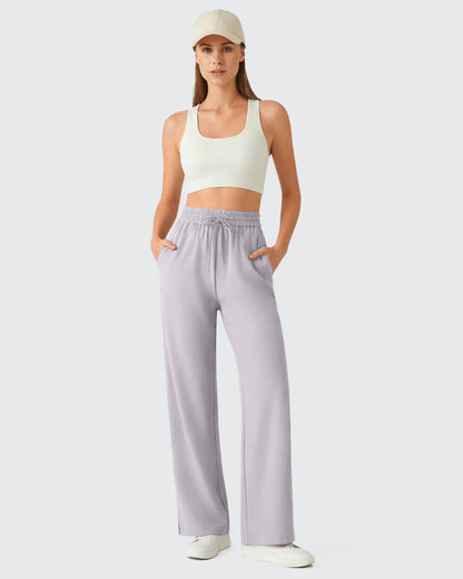Pantalones Anchos Chillwhisp Palazzo Fluidos con Abertura Lateral y Cordón Ajustable