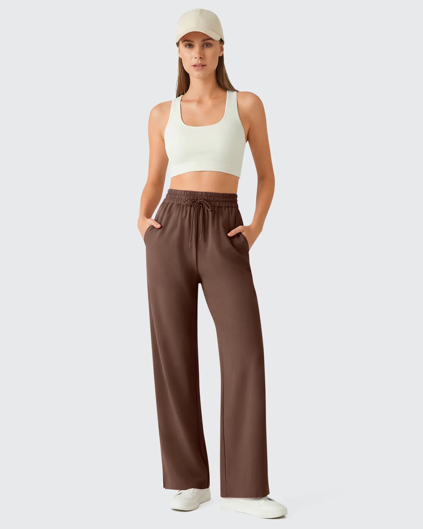 Pantalones Anchos Chillwhisp Palazzo Fluidos con Abertura Lateral y Cordón Ajustable