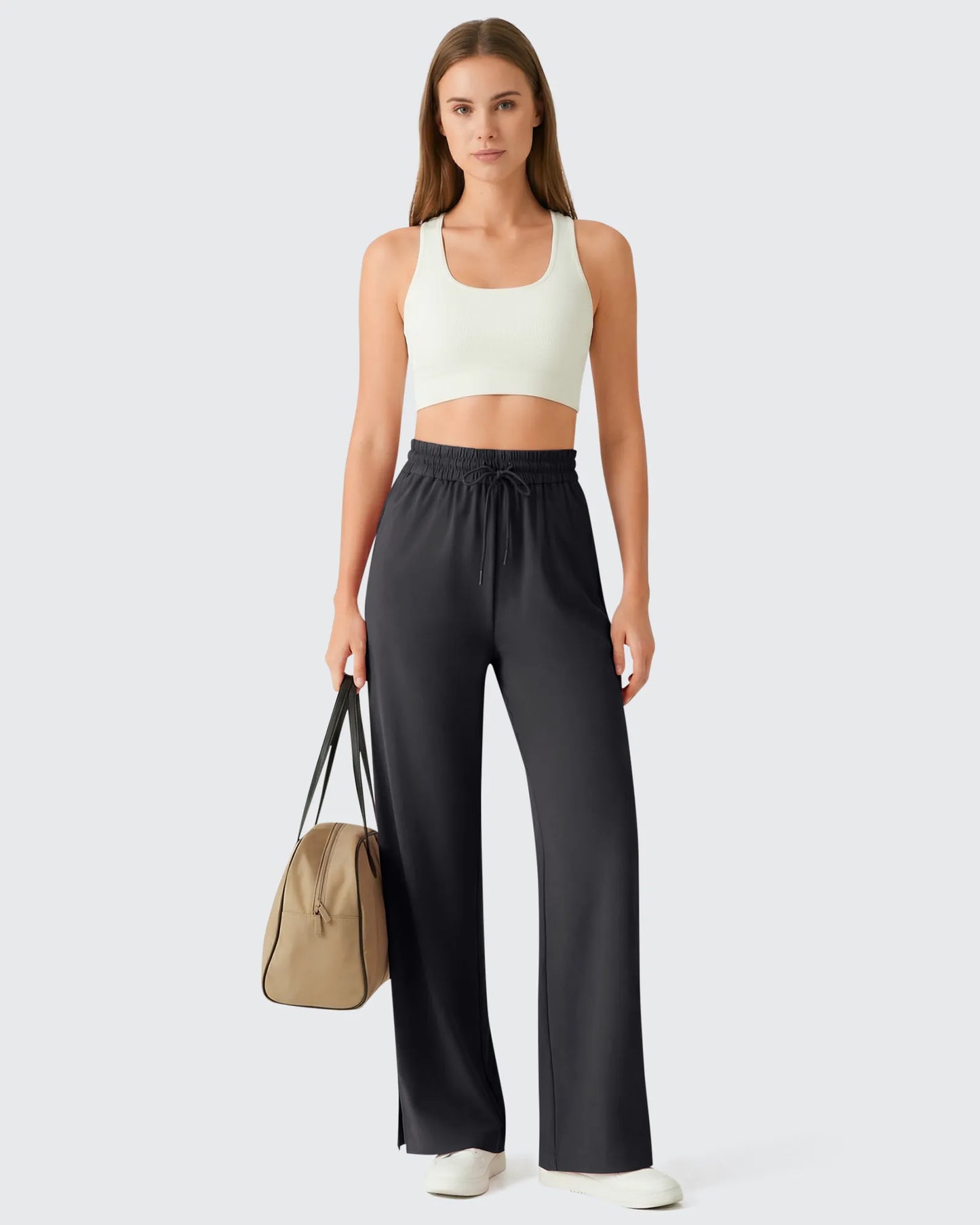 Pantalones Anchos Chillwhisp Palazzo Fluidos con Abertura Lateral y Cordón Ajustable