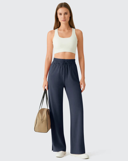 Pantalones Anchos Chillwhisp Palazzo Fluidos con Abertura Lateral y Cordón Ajustable