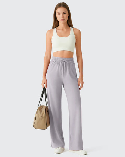 Pantalones Anchos Chillwhisp Palazzo Fluidos con Abertura Lateral y Cordón Ajustable
