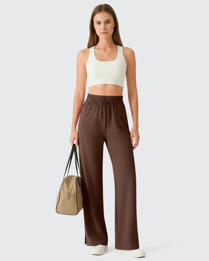 Pantalones Anchos Chillwhisp Palazzo Fluidos con Abertura Lateral y Cordón Ajustable