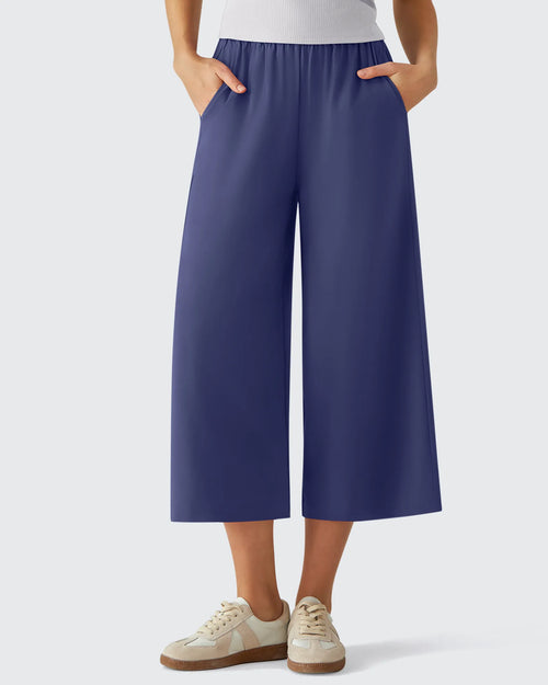 Chillwhisp Pantalones Capri de Pierna Ancha y Fluida con Cintura Elástica 20''