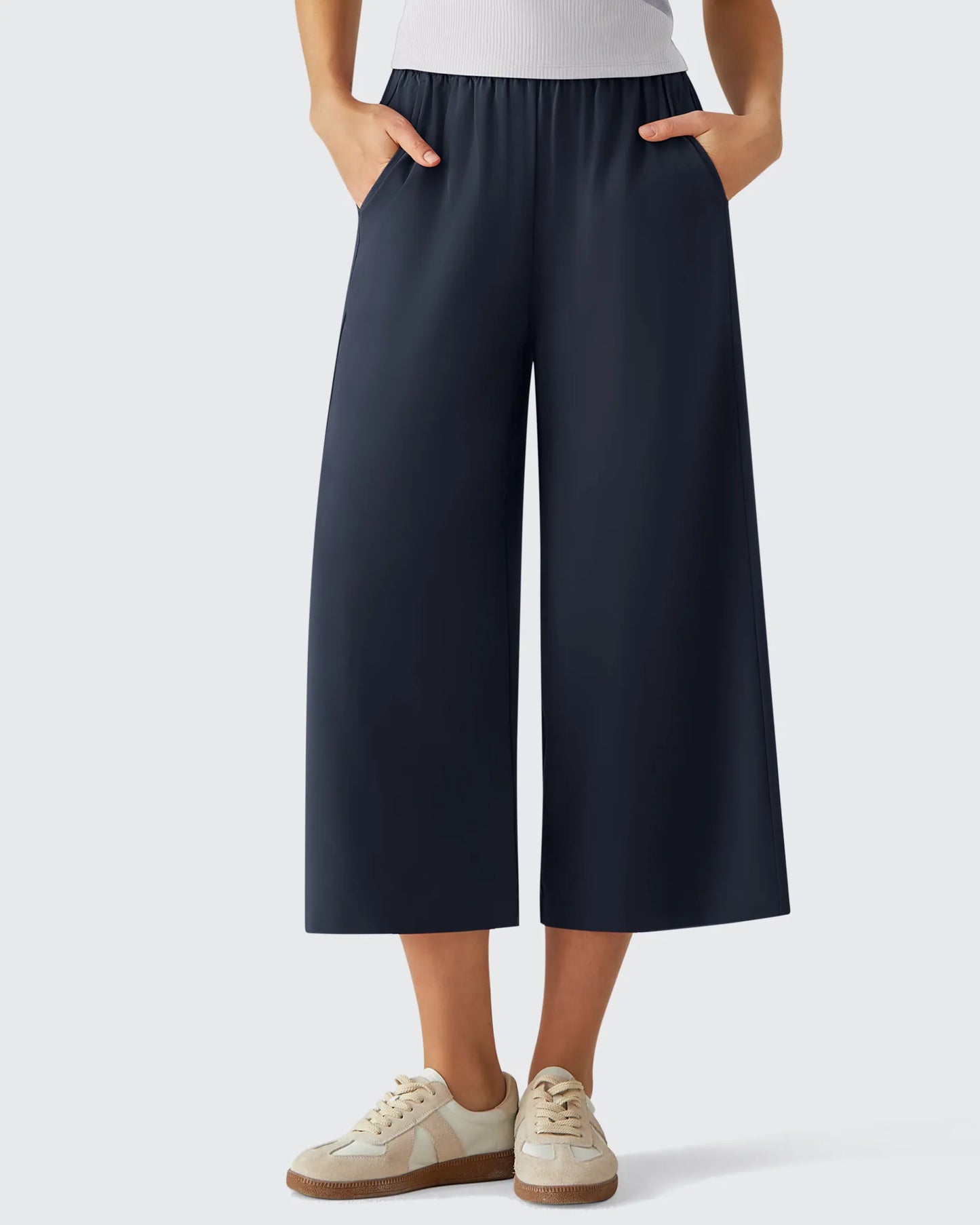 Chillwhisp Pantalones Capri de Pierna Ancha y Fluida con Cintura Elástica 20''