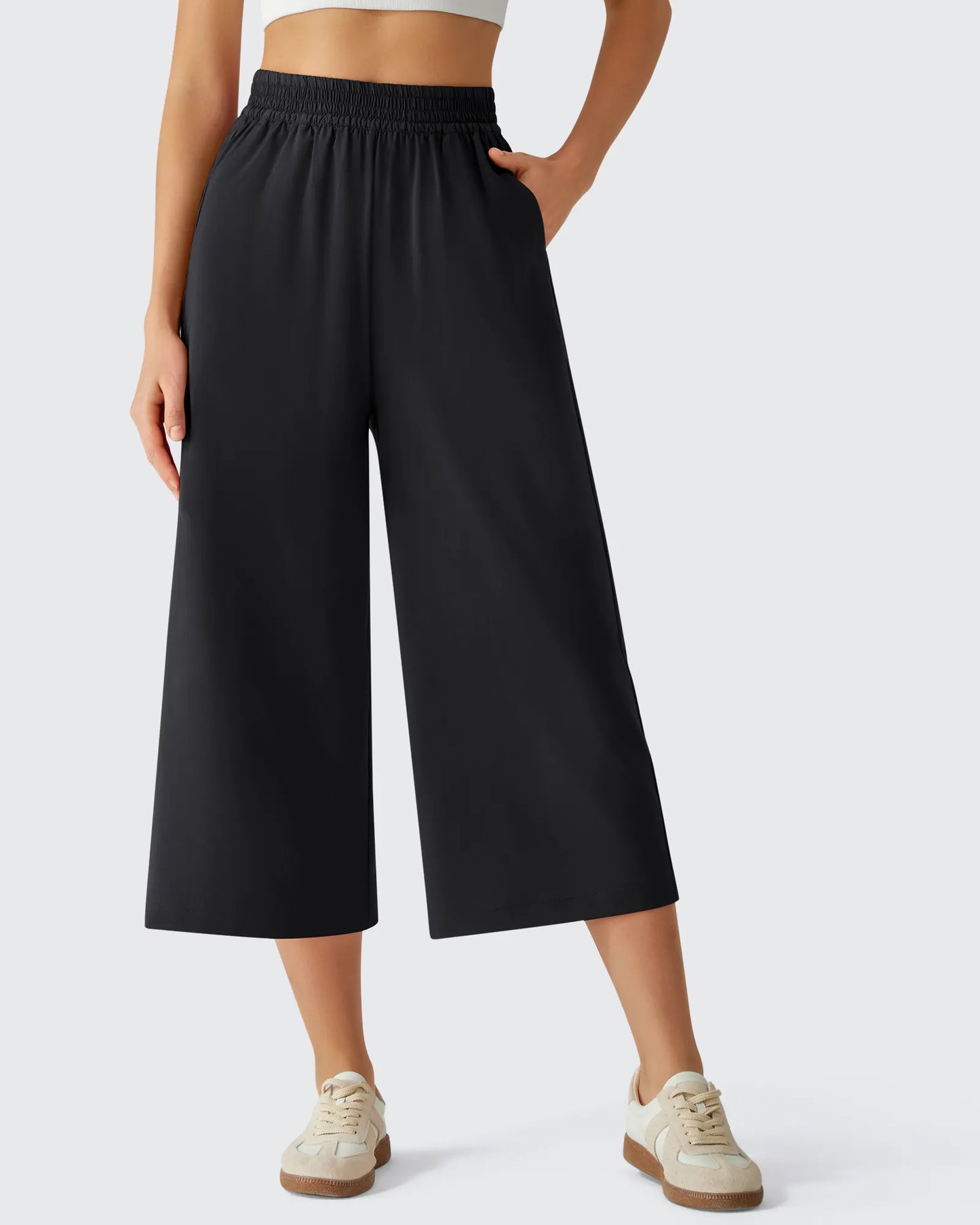 Chillwhisp Pantalones Capri de Pierna Ancha y Fluida con Cintura Elástica 20''