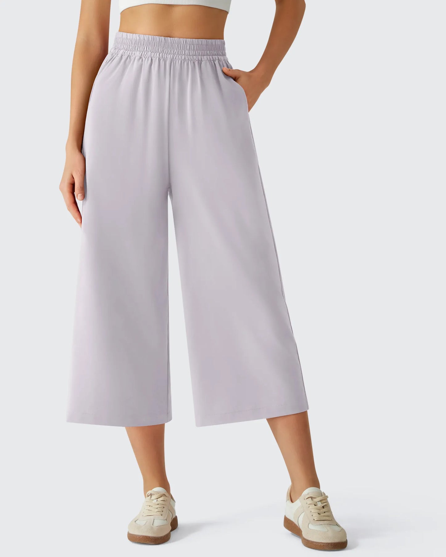 Chillwhisp Pantalones Capri de Pierna Ancha y Fluida con Cintura Elástica 20''