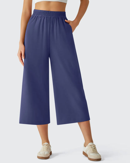 Chillwhisp Pantalones Capri de Pierna Ancha y Fluida con Cintura Elástica 20''