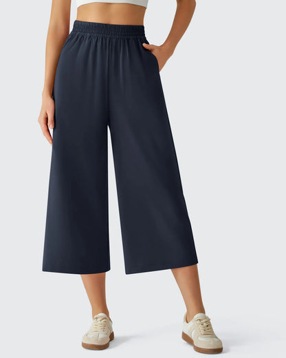 Chillwhisp Pantalones Capri de Pierna Ancha y Fluida con Cintura Elástica 20''