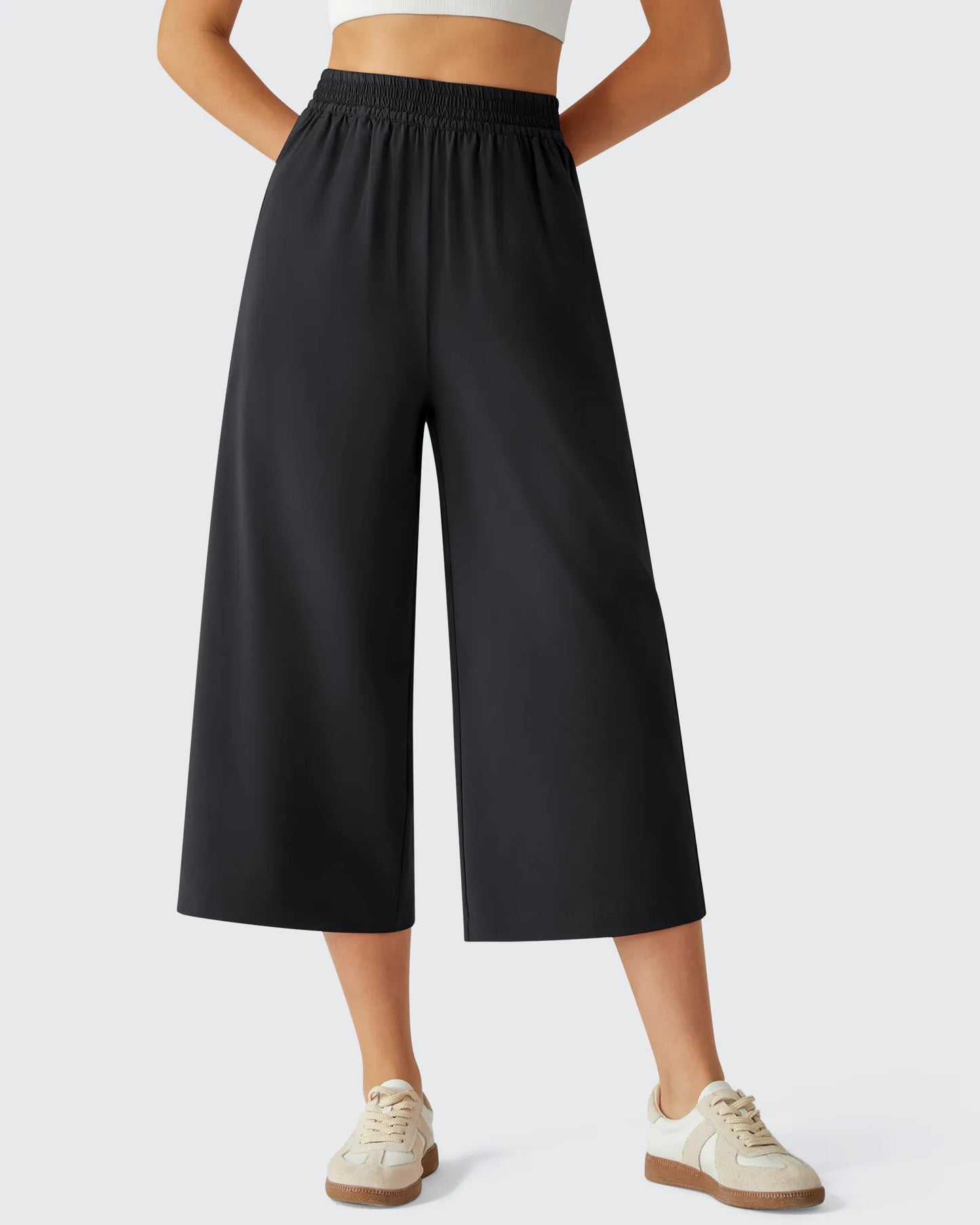 Chillwhisp Pantalones Capri de Pierna Ancha y Fluida con Cintura Elástica 20''