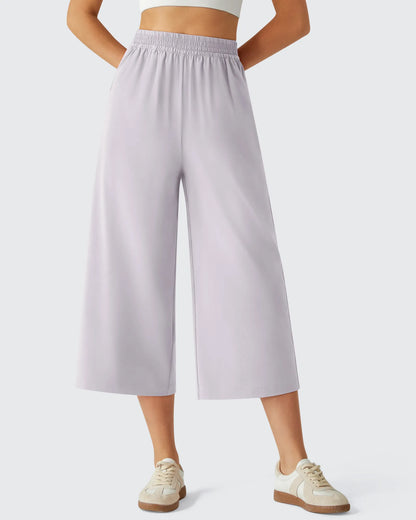 Chillwhisp Pantalones Capri de Pierna Ancha y Fluida con Cintura Elástica 20''