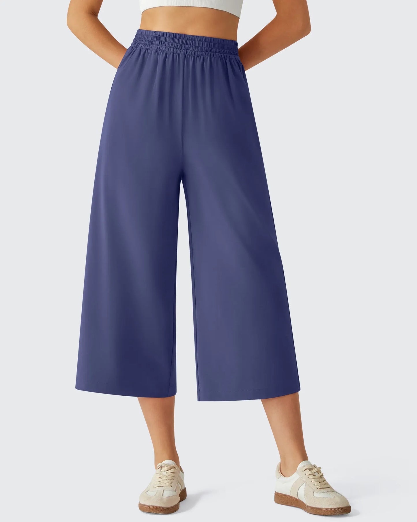 Chillwhisp Pantalones Capri de Pierna Ancha y Fluida con Cintura Elástica 20''