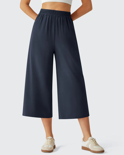 Chillwhisp Pantalones Capri de Pierna Ancha y Fluida con Cintura Elástica 20''