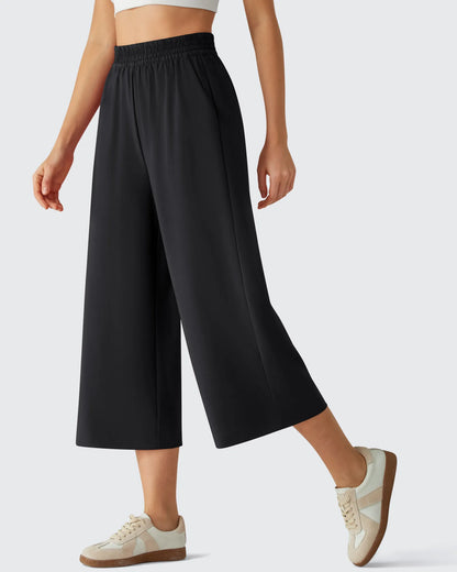 Chillwhisp Pantalones Capri de Pierna Ancha y Fluida con Cintura Elástica 20''