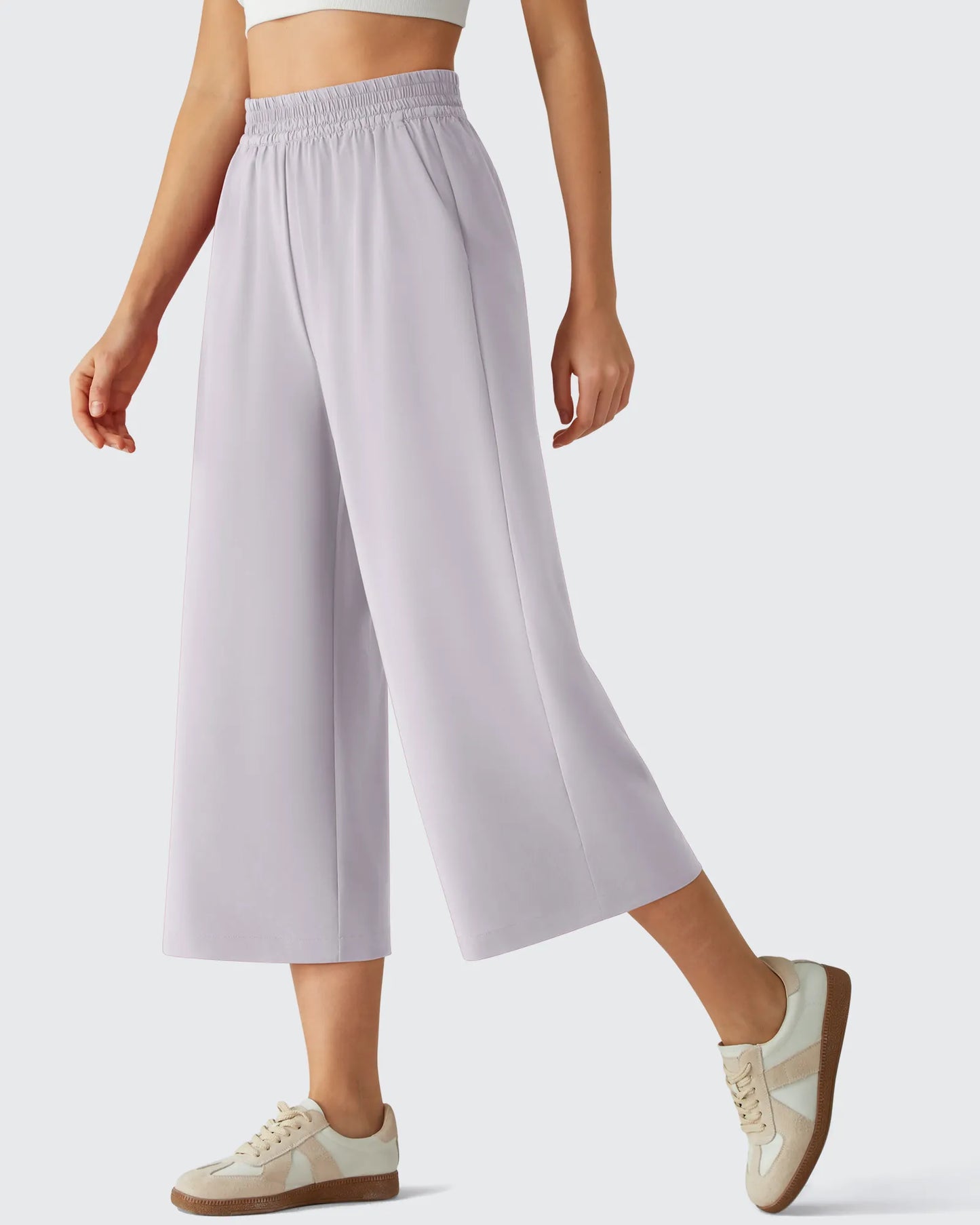 Chillwhisp Pantalones Capri de Pierna Ancha y Fluida con Cintura Elástica 20''