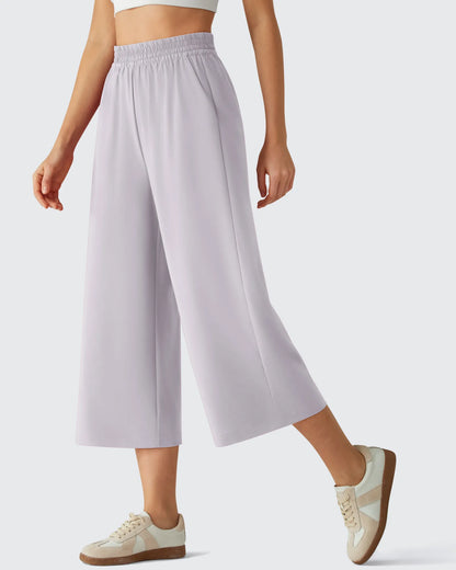 Chillwhisp Pantalones Capri de Pierna Ancha y Fluida con Cintura Elástica 20''