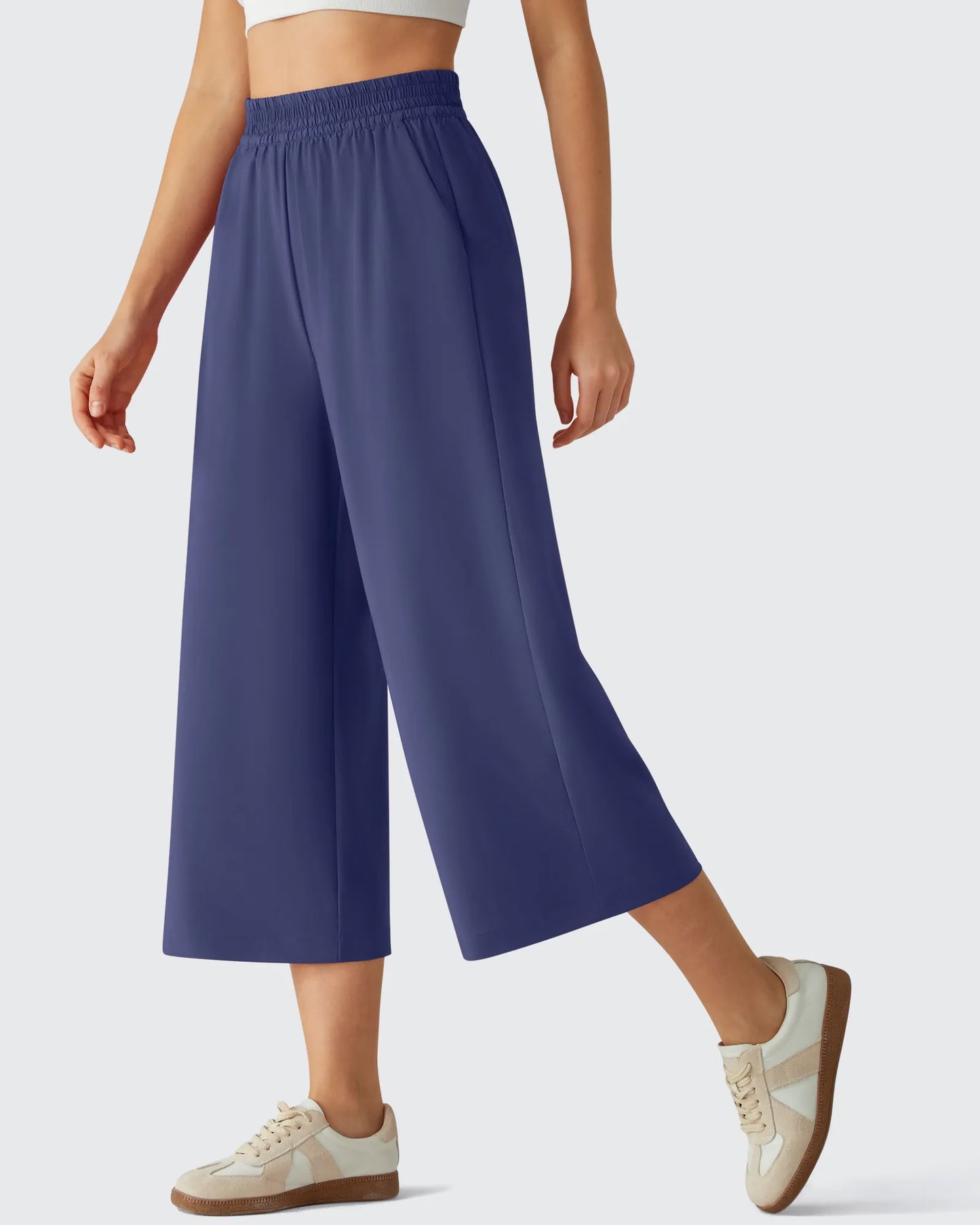 Chillwhisp Pantalones Capri de Pierna Ancha y Fluida con Cintura Elástica 20''