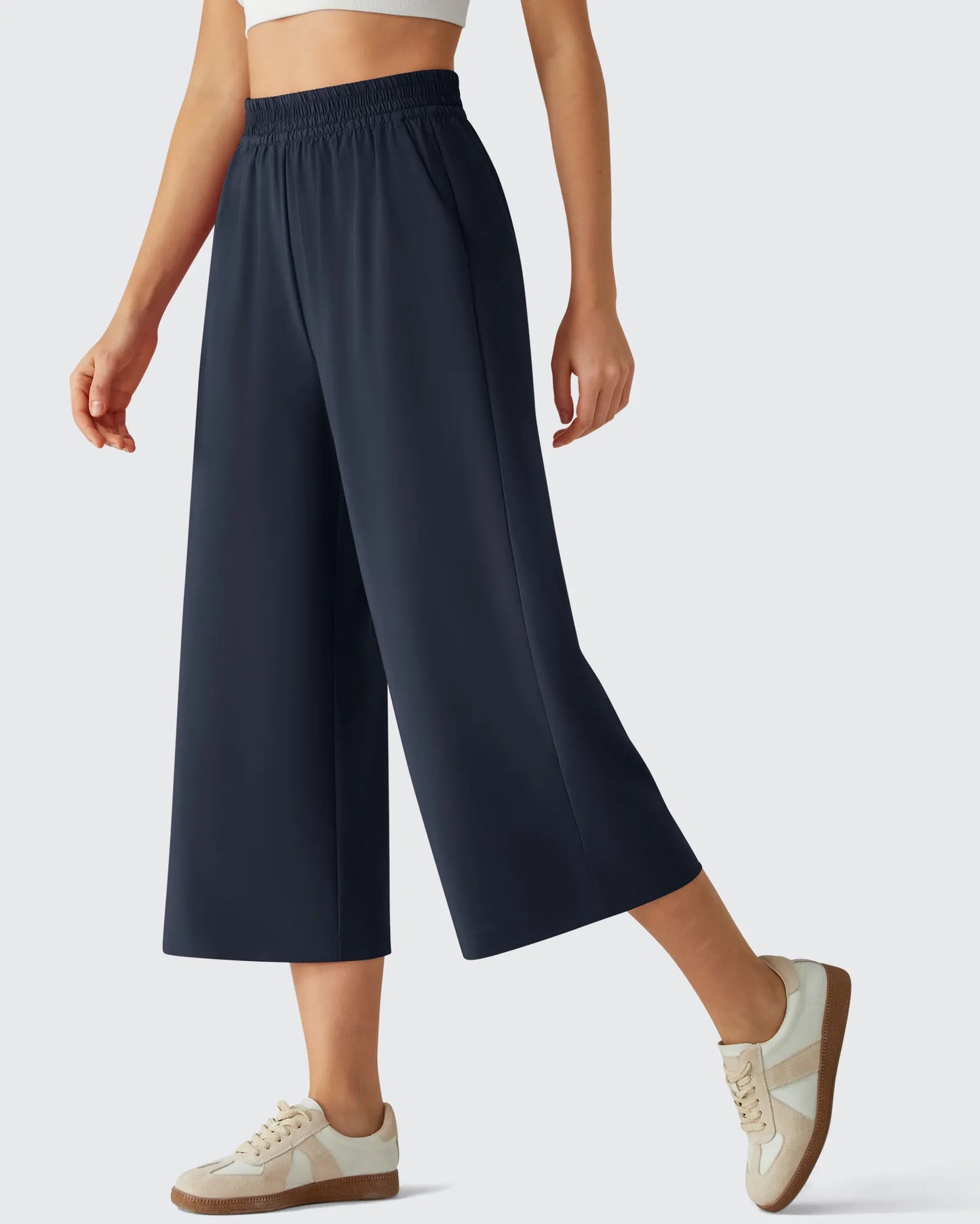 Chillwhisp Pantalones Capri de Pierna Ancha y Fluida con Cintura Elástica 20''