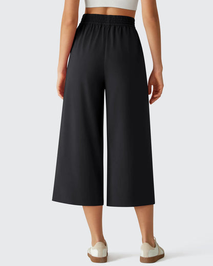 Chillwhisp Pantalones Capri de Pierna Ancha y Fluida con Cintura Elástica 20''