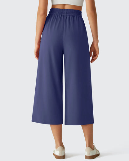 Chillwhisp Pantalones Capri de Pierna Ancha y Fluida con Cintura Elástica 20''