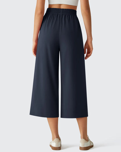 Chillwhisp Pantalones Capri de Pierna Ancha y Fluida con Cintura Elástica 20''
