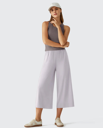 Chillwhisp Pantalones Capri de Pierna Ancha y Fluida con Cintura Elástica 20''