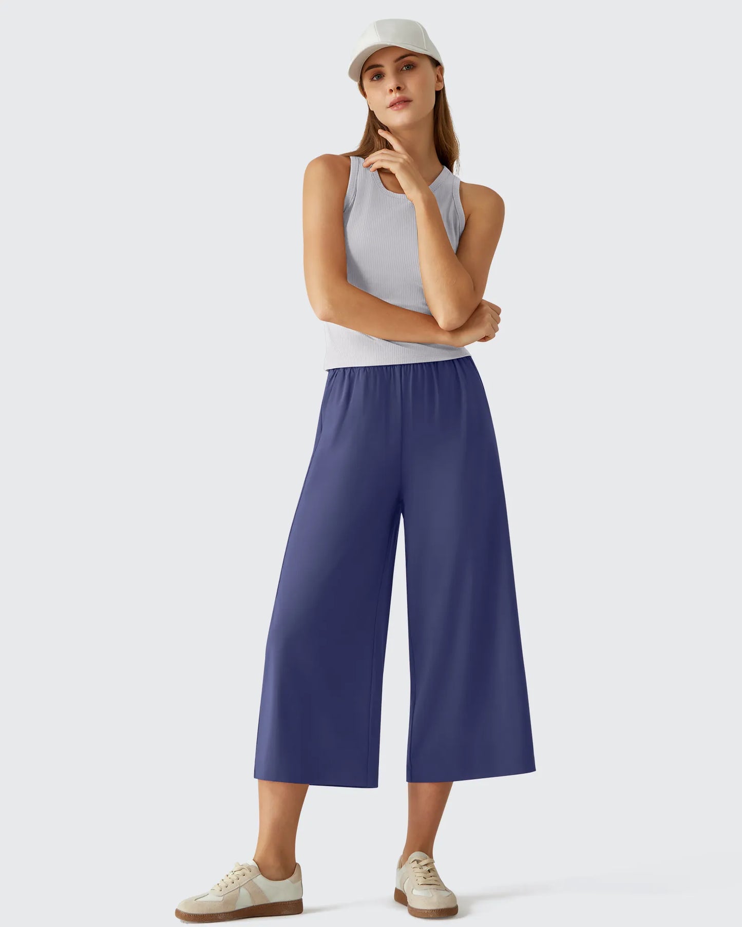 Chillwhisp Pantalones Capri de Pierna Ancha y Fluida con Cintura Elástica 20''