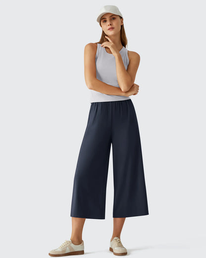 Chillwhisp Pantalones Capri de Pierna Ancha y Fluida con Cintura Elástica 20''
