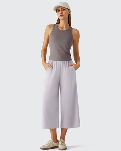 Chillwhisp Pantalones Capri de Pierna Ancha y Fluida con Cintura Elástica 20''