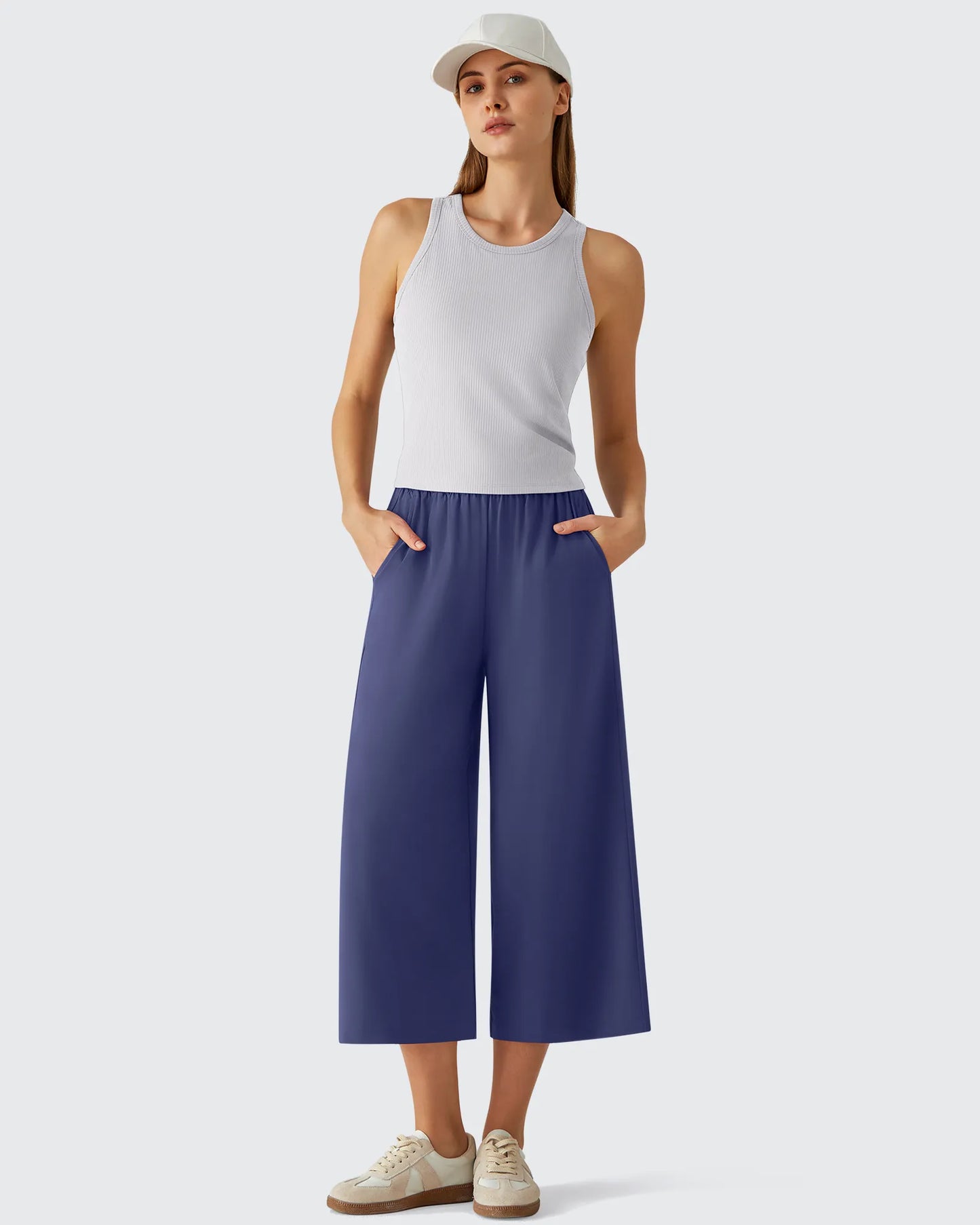 Chillwhisp Pantalones Capri de Pierna Ancha y Fluida con Cintura Elástica 20''