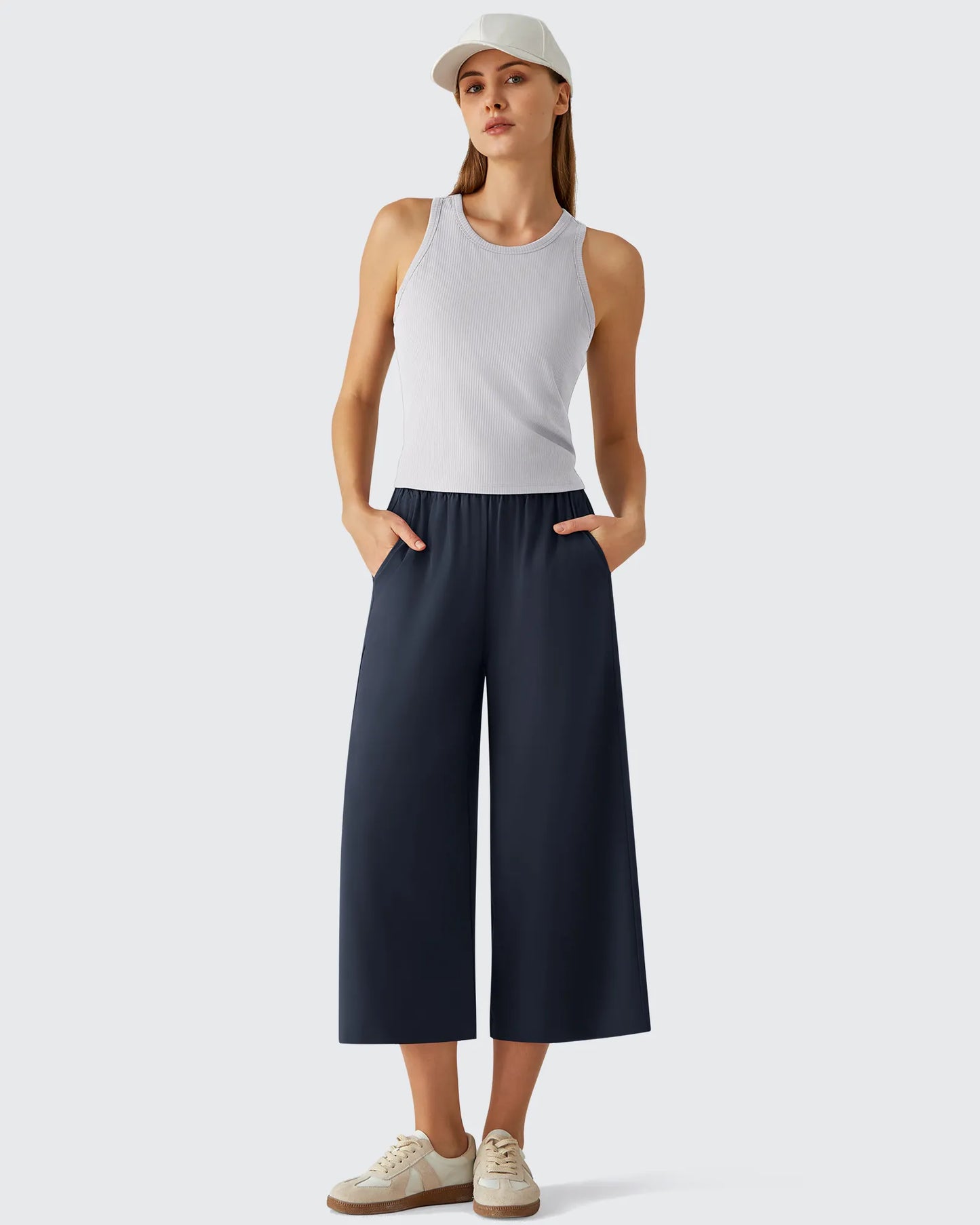 Chillwhisp Pantalones Capri de Pierna Ancha y Fluida con Cintura Elástica 20''