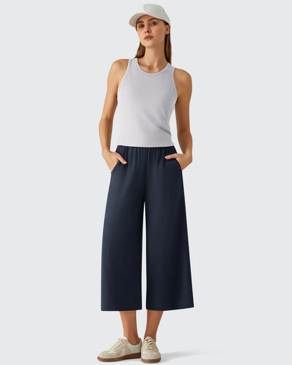 Chillwhisp Pantalones Capri de Pierna Ancha y Fluida con Cintura Elástica 20''