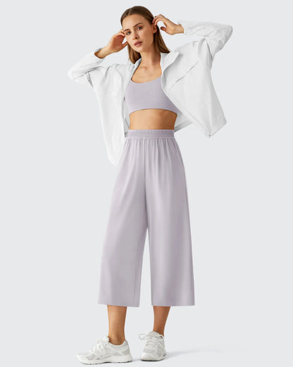 Chillwhisp Pantalones Capri de Pierna Ancha y Fluida con Cintura Elástica 20''