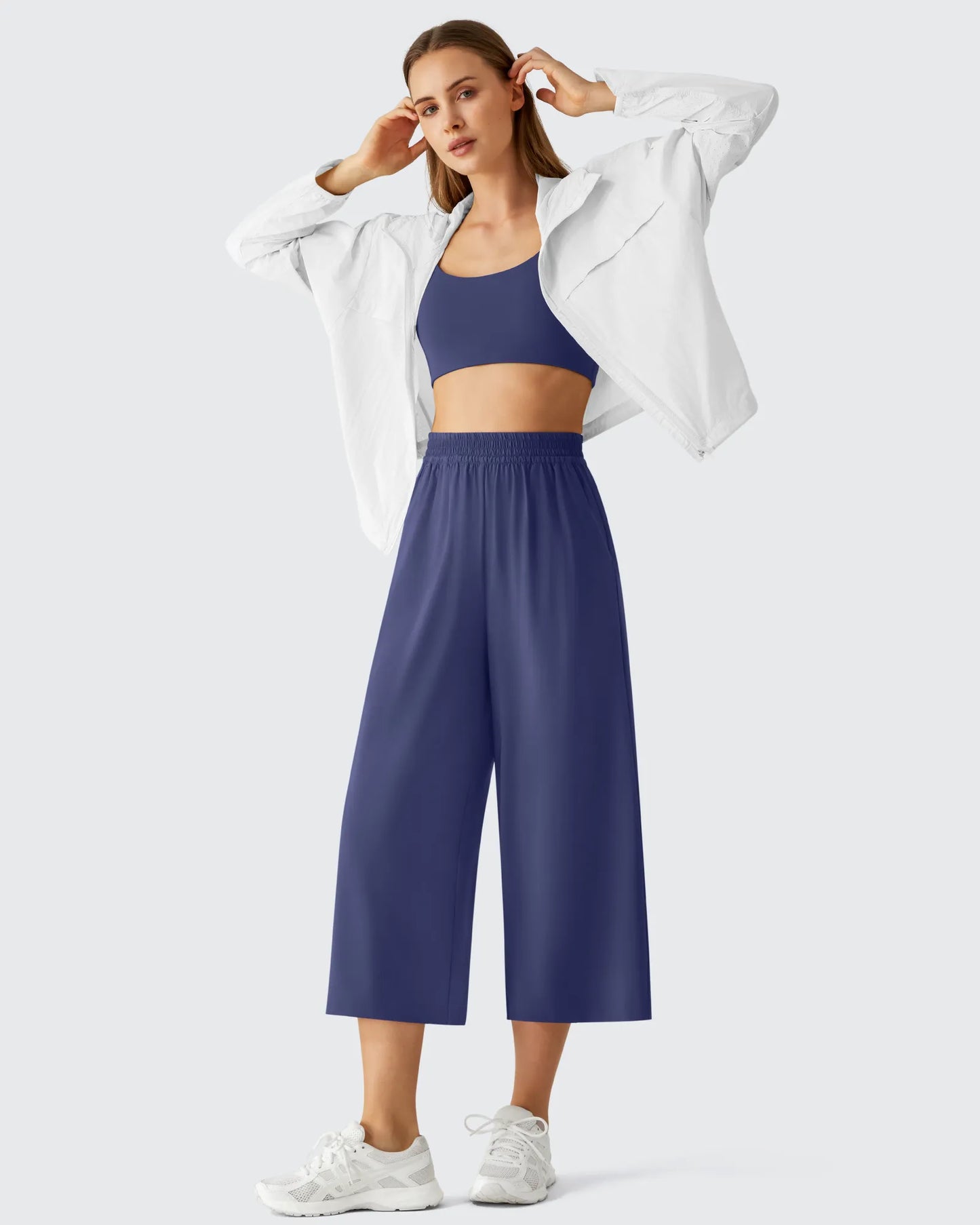 Chillwhisp Pantalones Capri de Pierna Ancha y Fluida con Cintura Elástica 20''