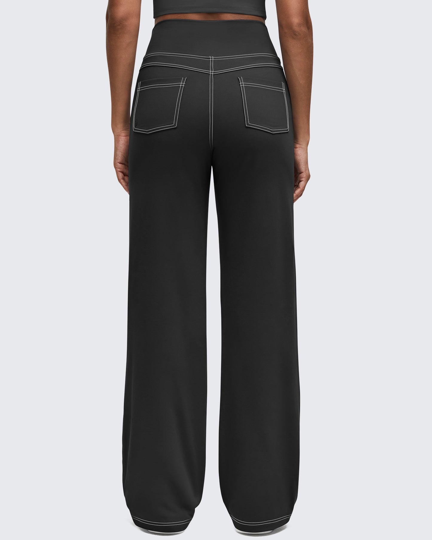 Pantalones EverGoing de pierna ancha de talle alto con pespuntes en contraste