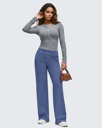 Pantalones EverGoing de pierna ancha de talle alto con pespuntes en contraste