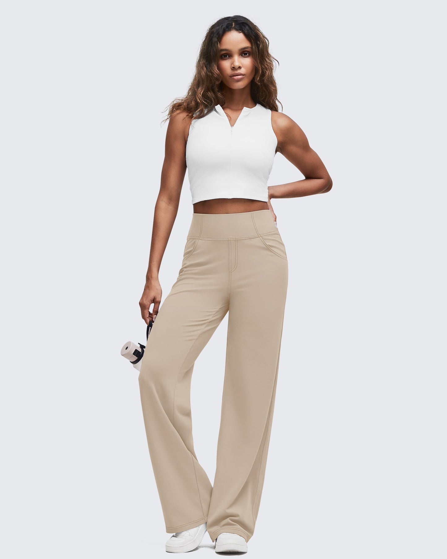 Pantalones EverGoing de pierna ancha de talle alto con pespuntes en contraste