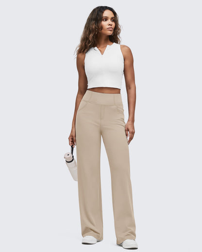 Pantalones EverGoing de pierna ancha de talle alto con pespuntes en contraste